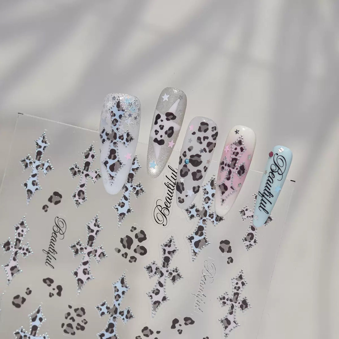 Cross Animal Print Nail Stickers