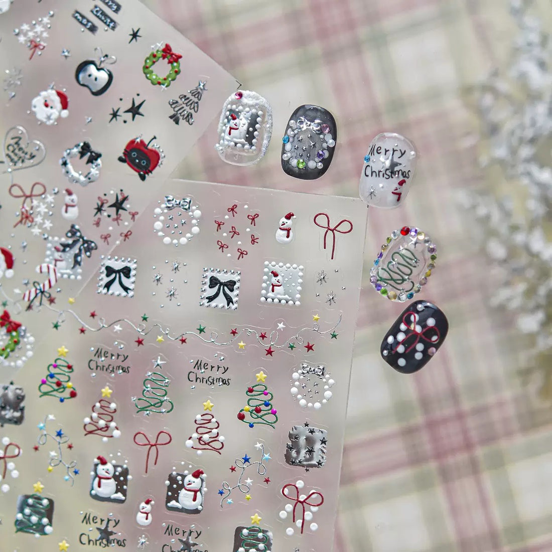 Metallic Christmas Tree & Bow Nail Stickers
