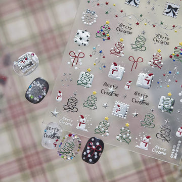Metallic Christmas Tree & Bow Nail Stickers