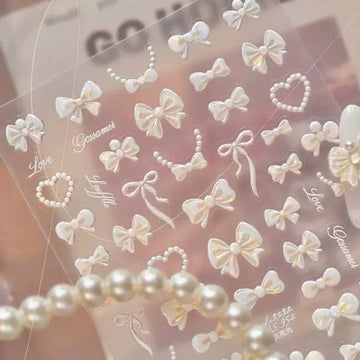Bow Tie Pearl White French Nail Art Stickers