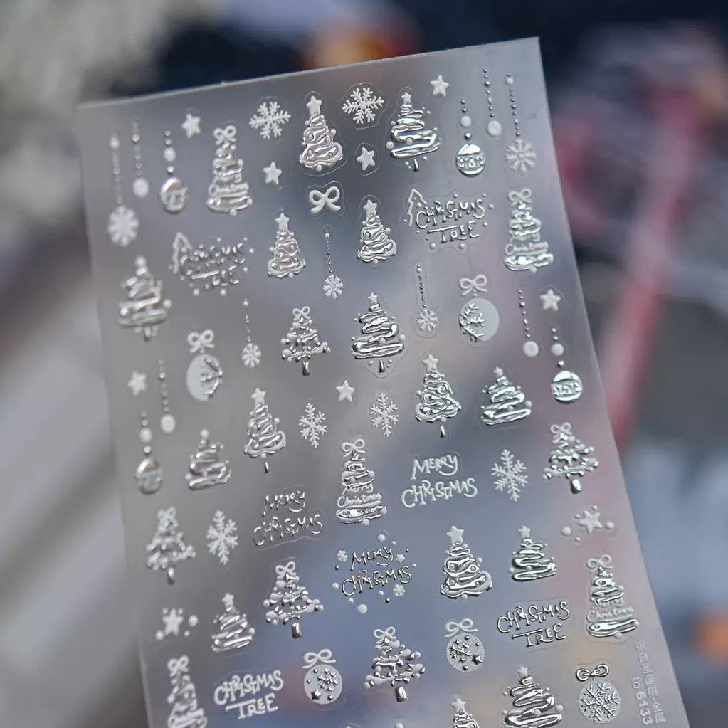 Pearl White & Metallic Christmas Nail Art Stickers